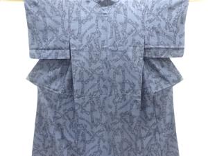 短冊に花模様織り出し十日町紬単衣着物